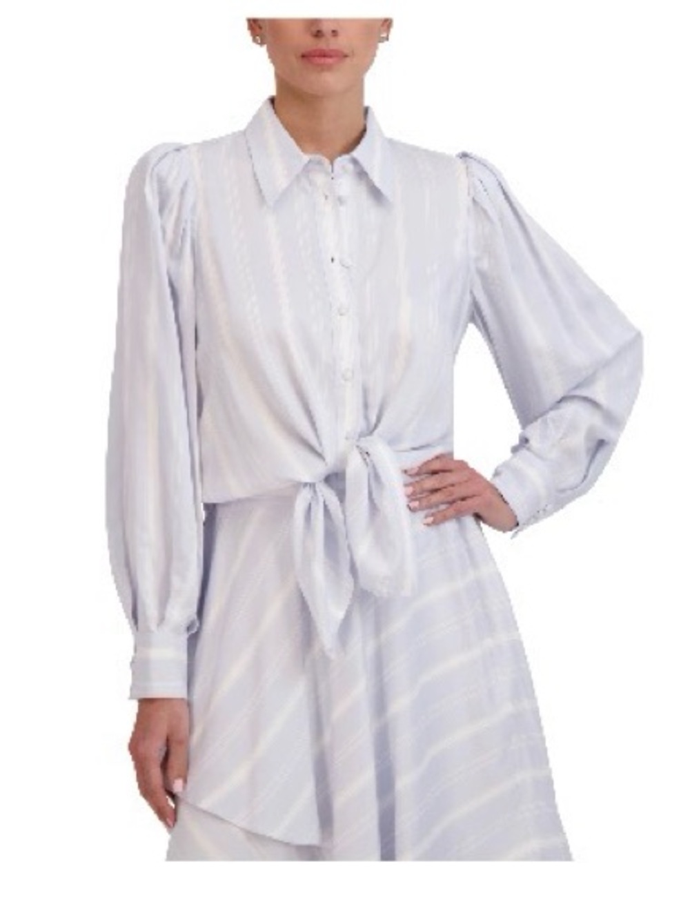 BCBGMaxAzria Pale Blue Tie-Front Puff Sleeve Blouse